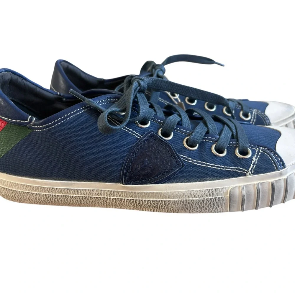Philippe Model Navy Sneakers with Green and Red Stripes - Picture 3 of 8